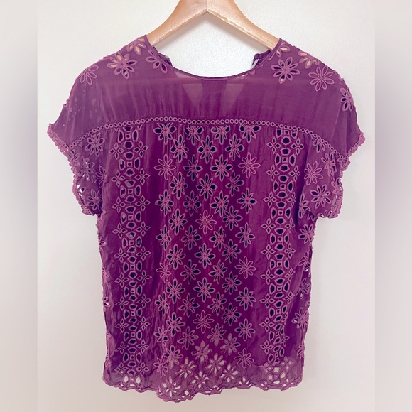 Johnny Was Leith Bohemian Eyelet Top Purple XS - Picture 12 of 16